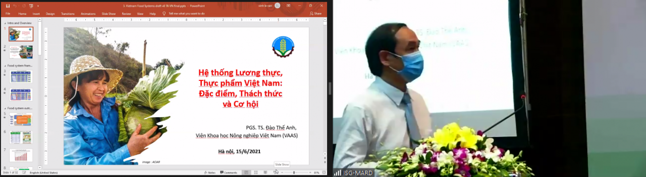 Phó Giám đốc Viện Khoa học Nông nghiệp Việt Nam Đào Thế Anh báo cáo tại Đối thoaij